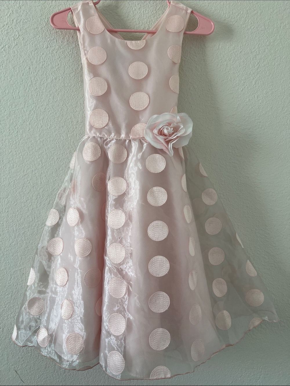 Bonnie Jean Pale Pink Polka Dot Flower Waist Party Dress
